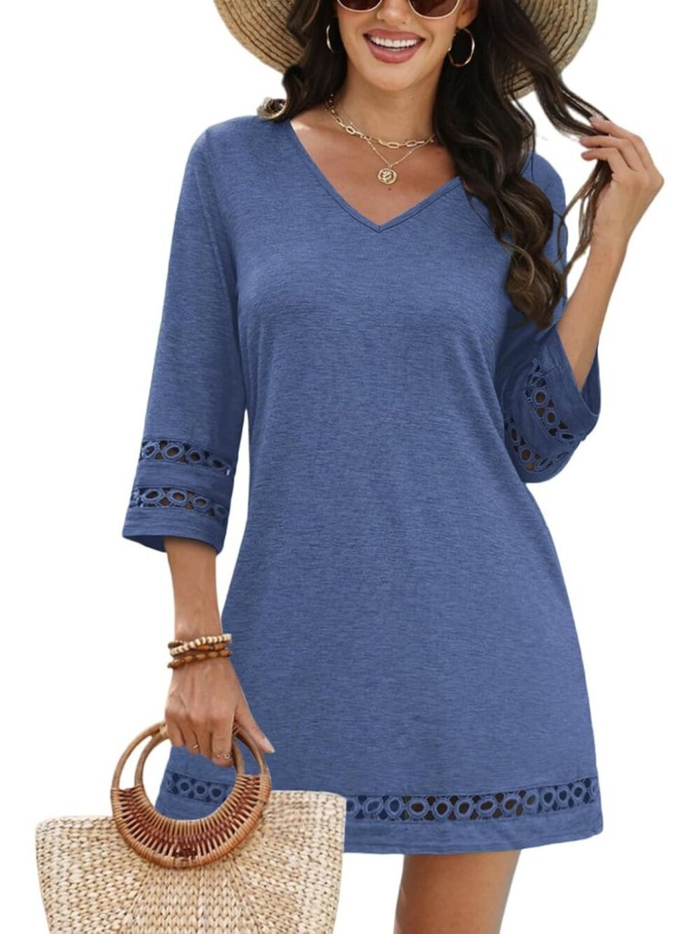 Women Royal Blue Polyester Coverup Beach Swimsuit Coverup Bathing Suit Cover Up